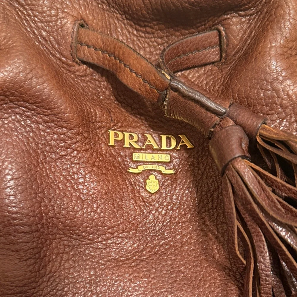 Prada Cervo Brown Pebbled Leather Tote - Picture 3 of 16